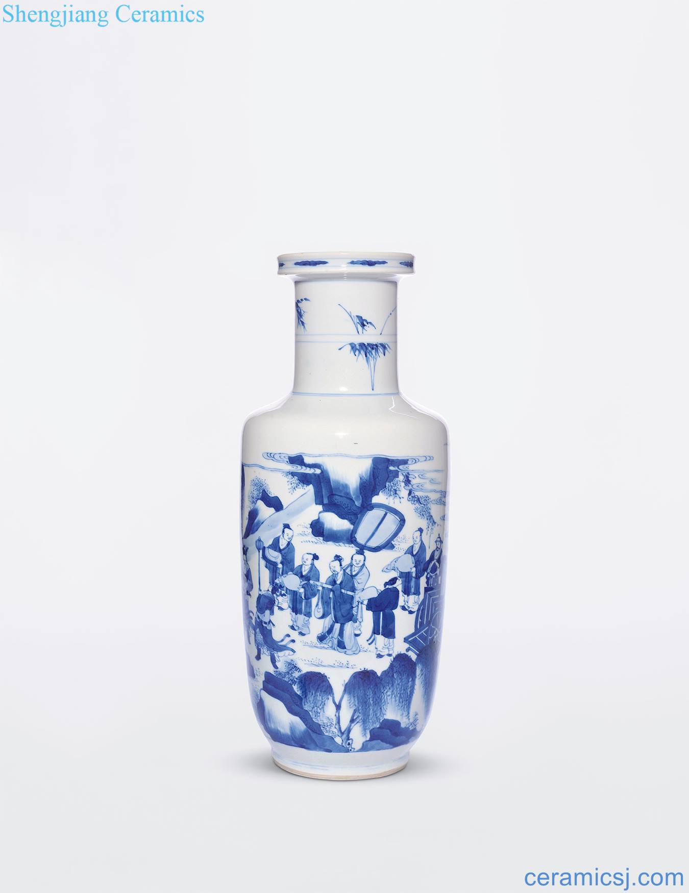 The qing emperor kangxi Blue and white figure who bottle to visit xian