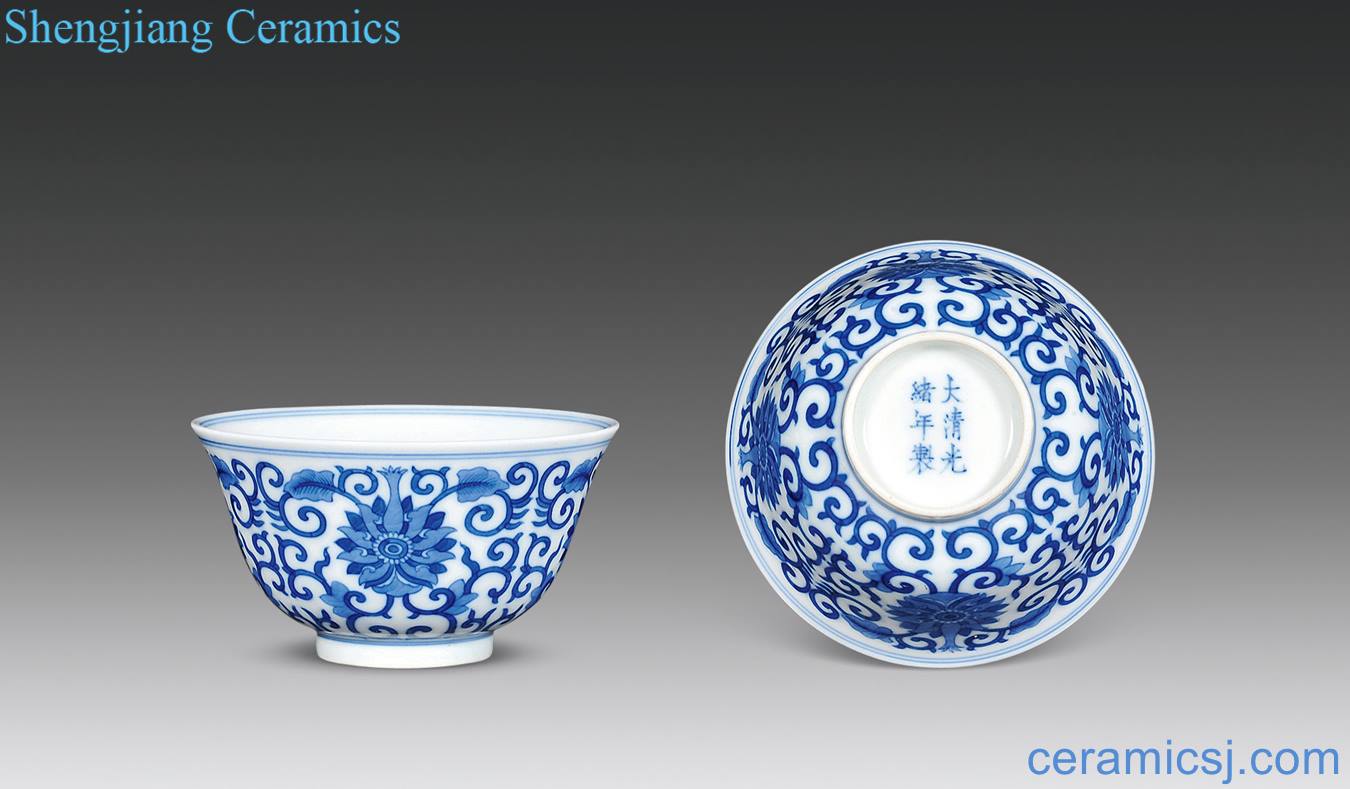 Qing guangxu Blue and white tie up lotus flower grain small bowl (a)