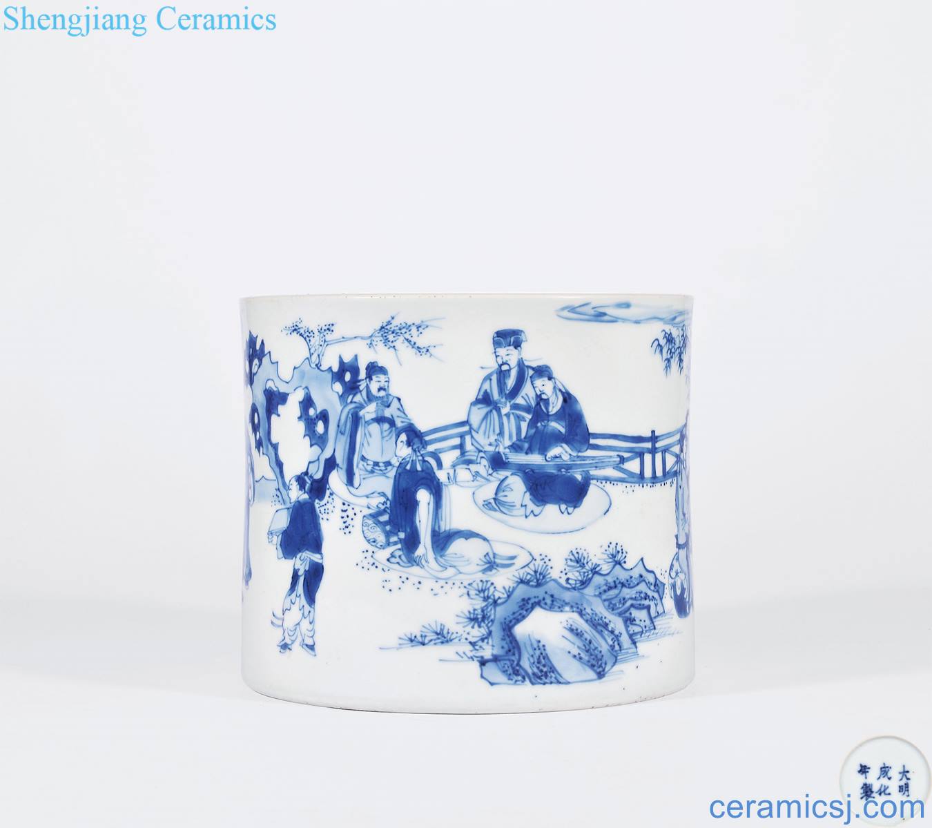 The qing emperor kangxi Blue and white Gao Shiya chart brush pot