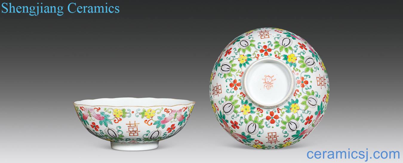 Late qing pastel the flourishing of descendants of endless happy character flower mouth bowl (a)