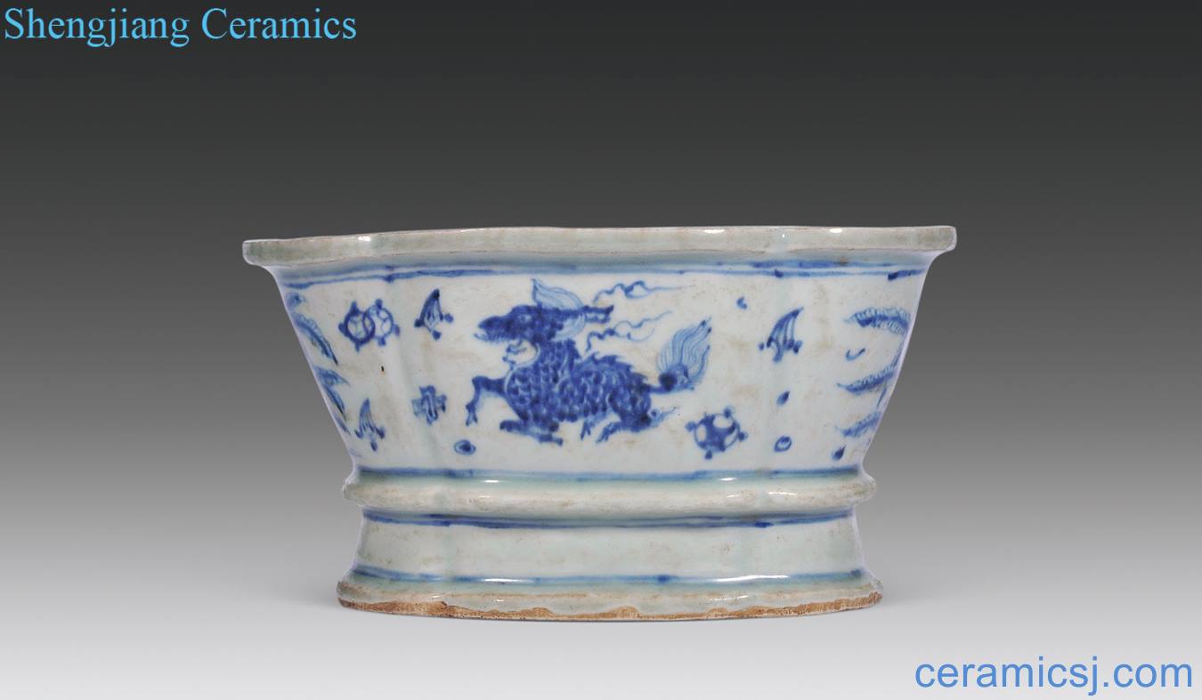 Ming Blue and white benevolent grain haitang shape flower pot