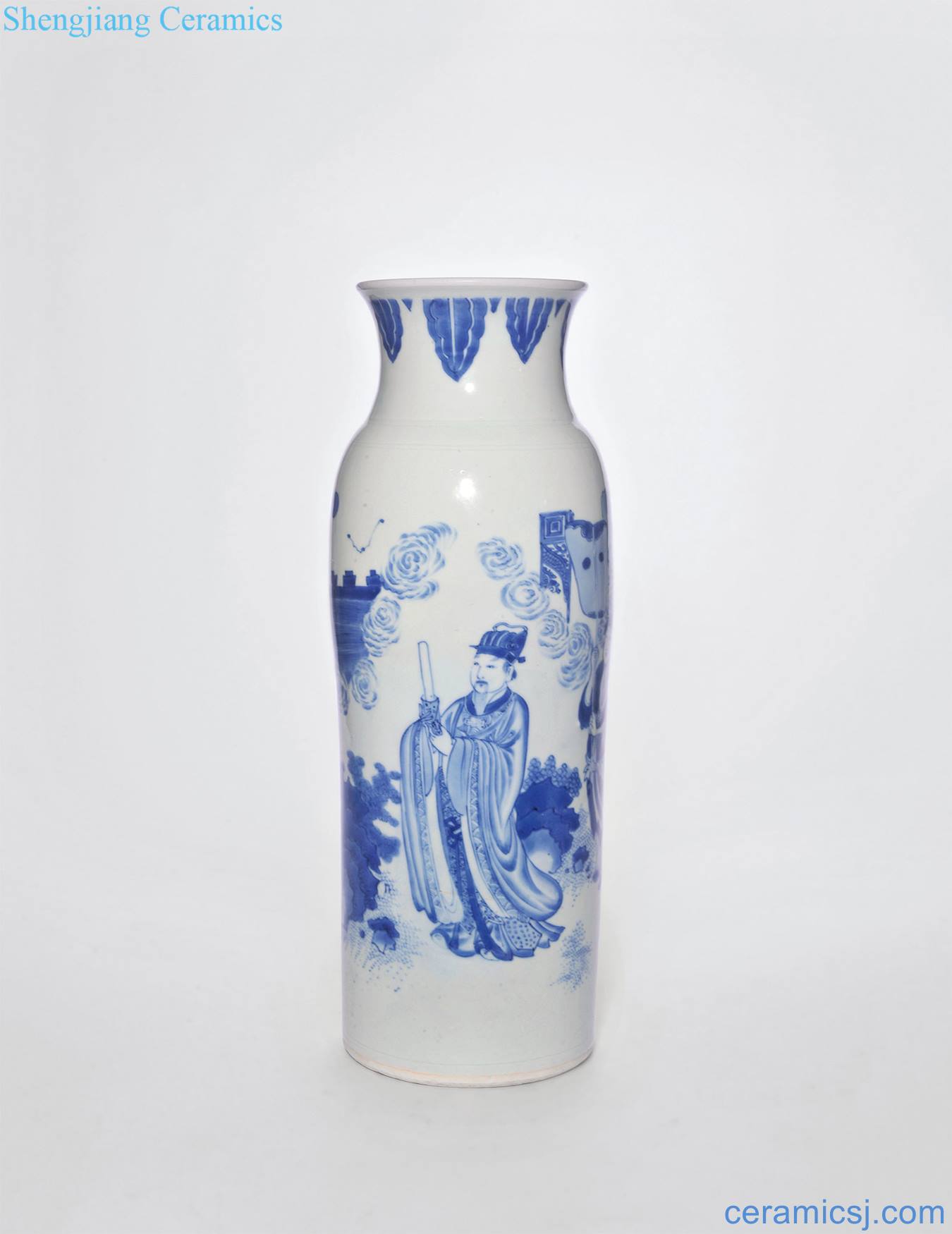 Ming chongzhen Blue and white figure tube bottle worship