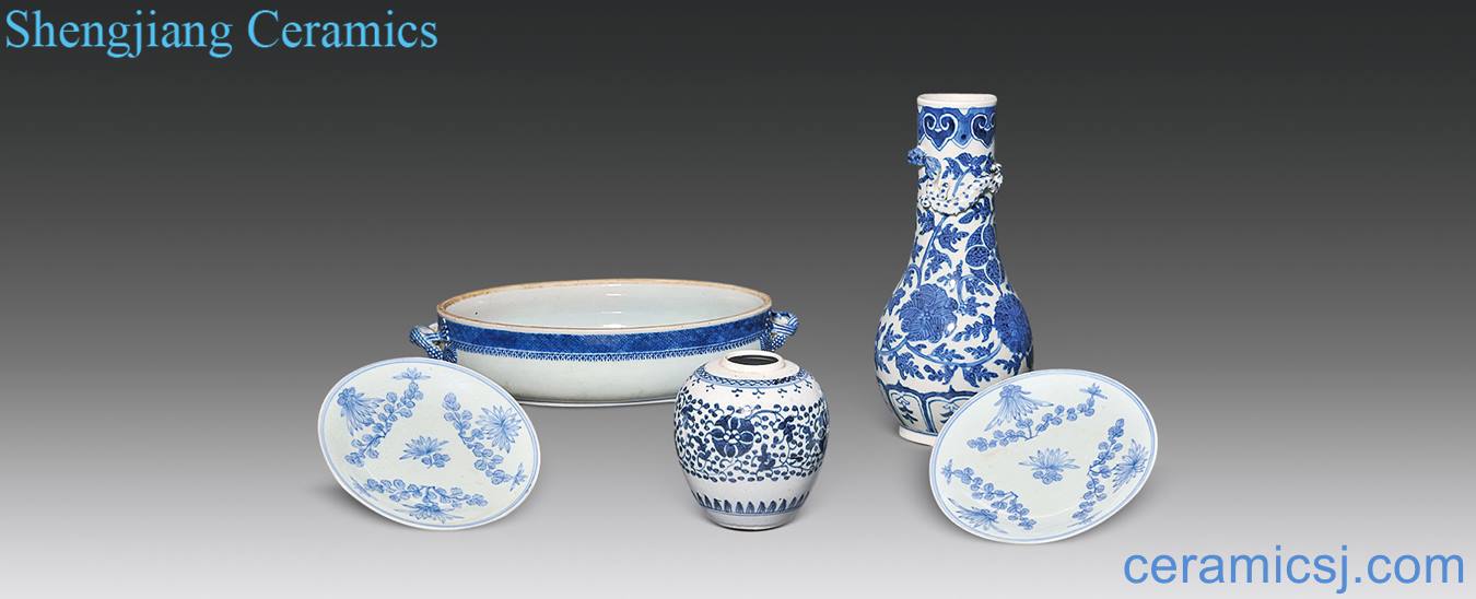 Qing dynasty blue and white porcelain five pieces