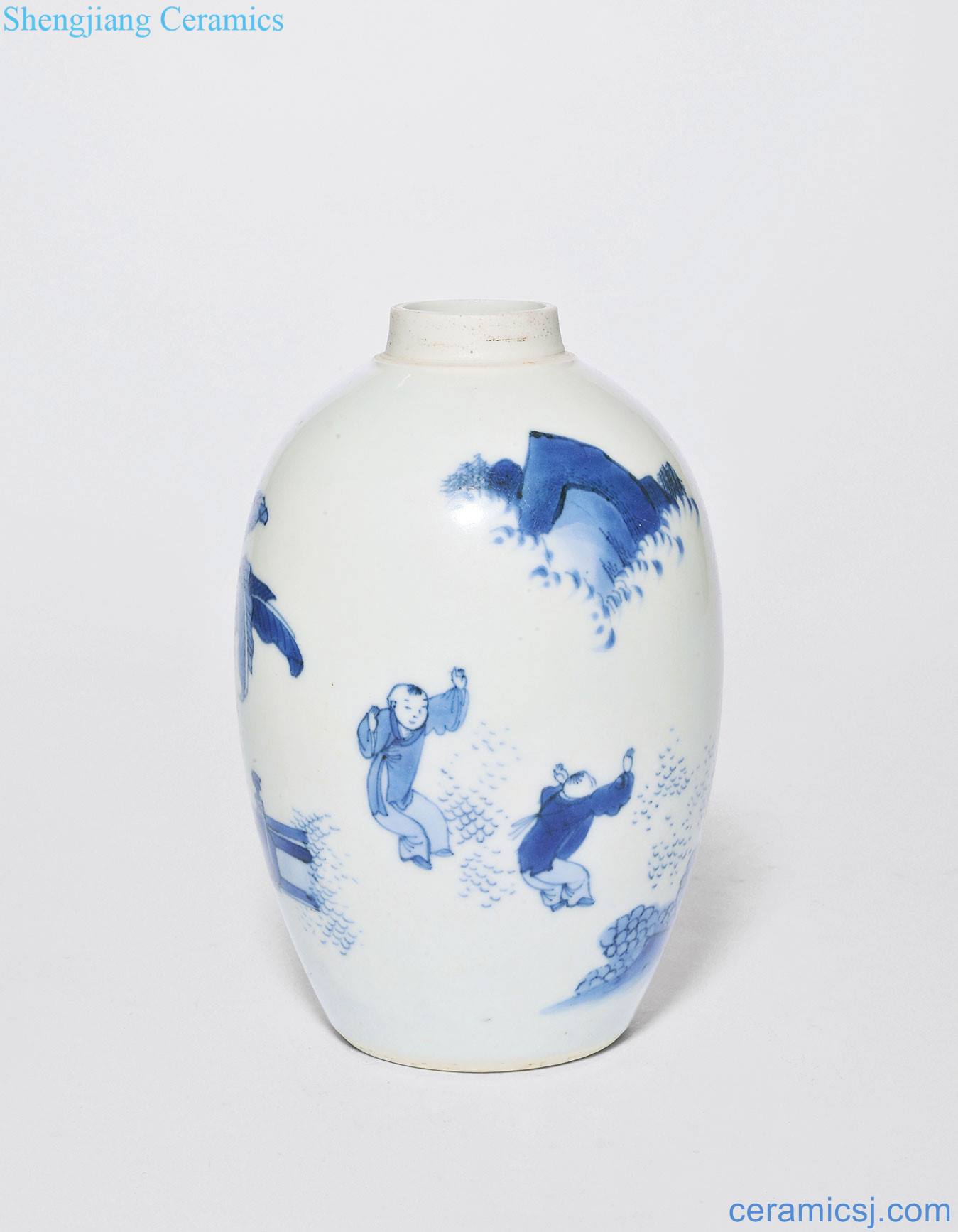 The late Ming dynasty Blue and white figure tank godson