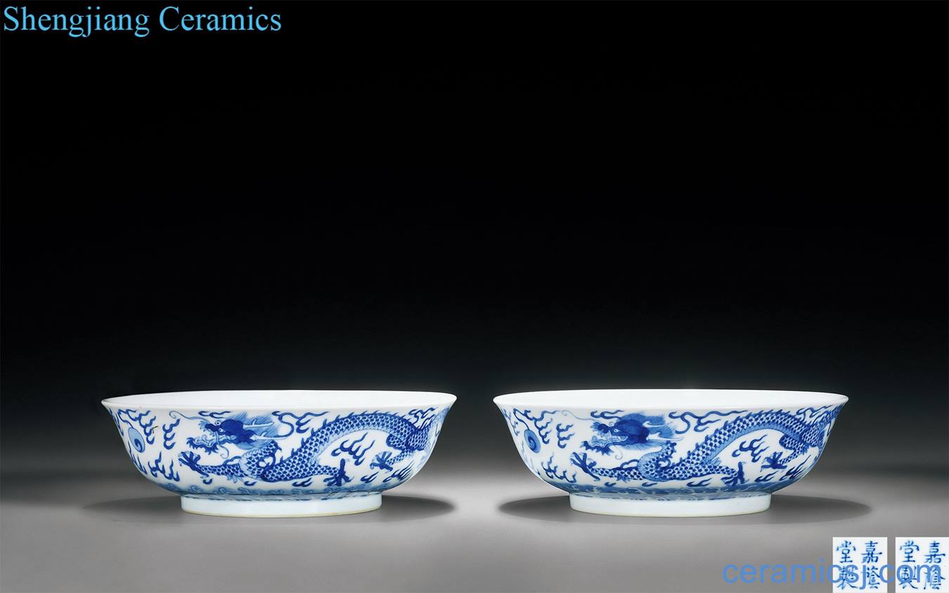 Mid qing Blue and white YunLongWen shallow bowl (a)