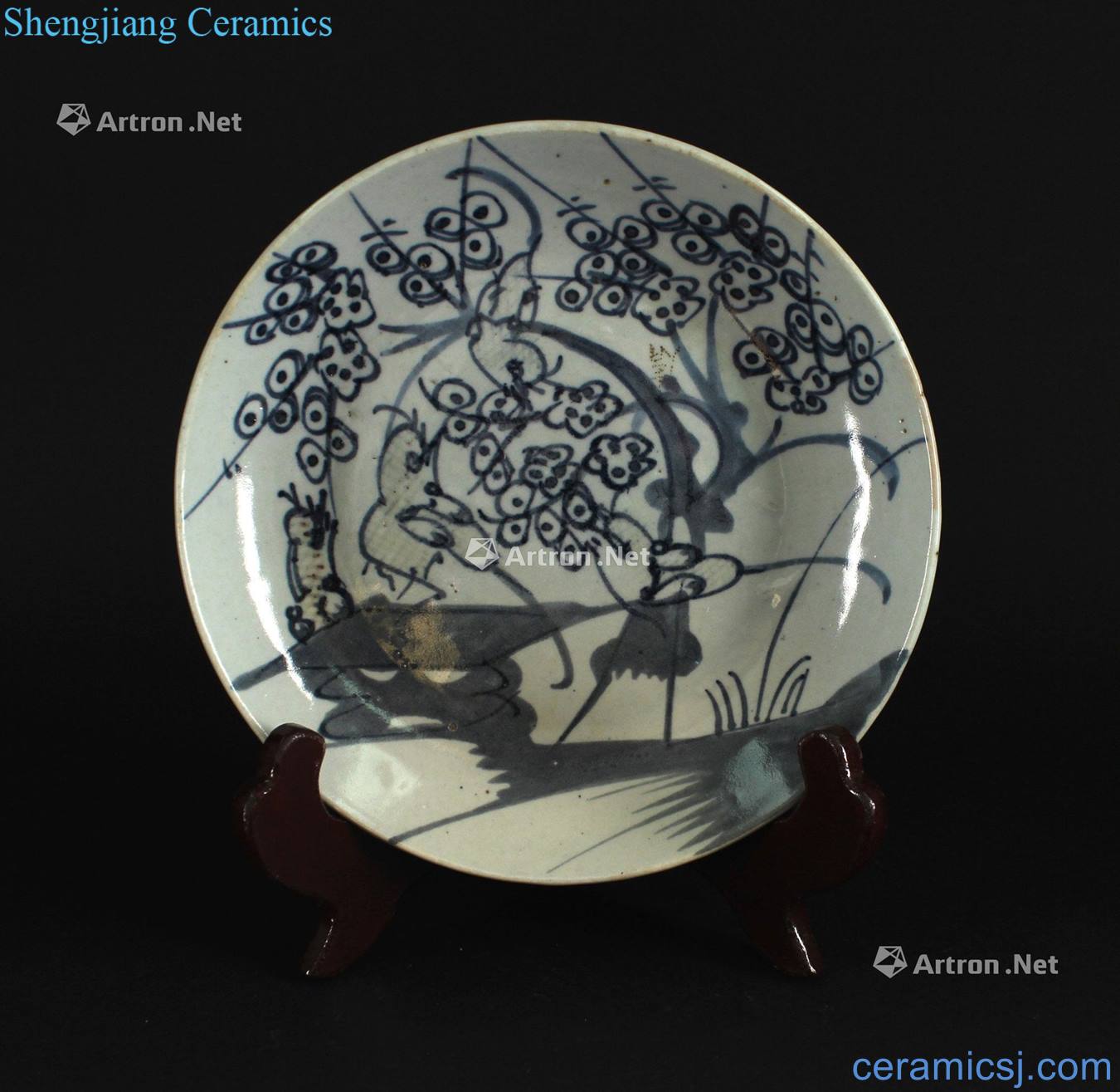 The qing emperor kangxi Blue and white youligong magpie on MeiWen plate