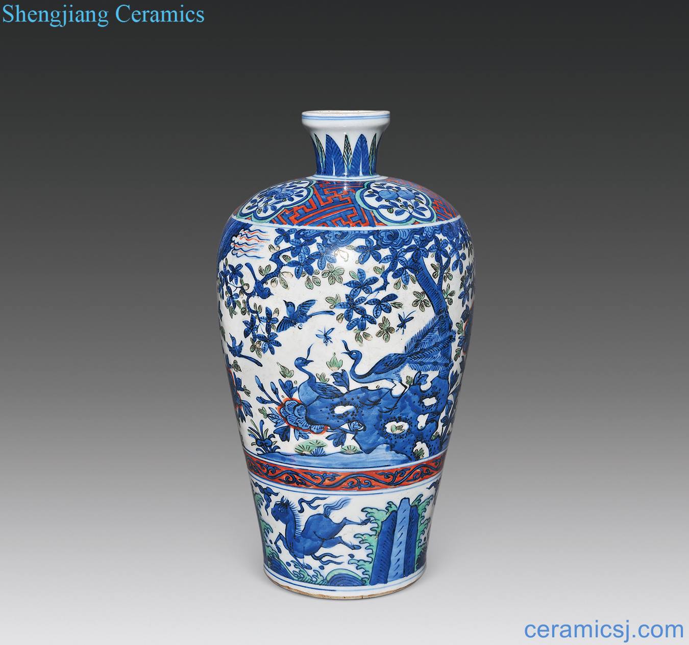 Ming wanli Blue color painting of flowers and grain bottle