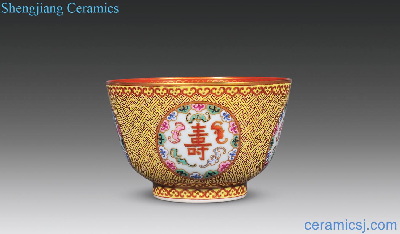 Late qing pastel in ferro ten thousand generation lines outside kam medallion ShouXi bowl