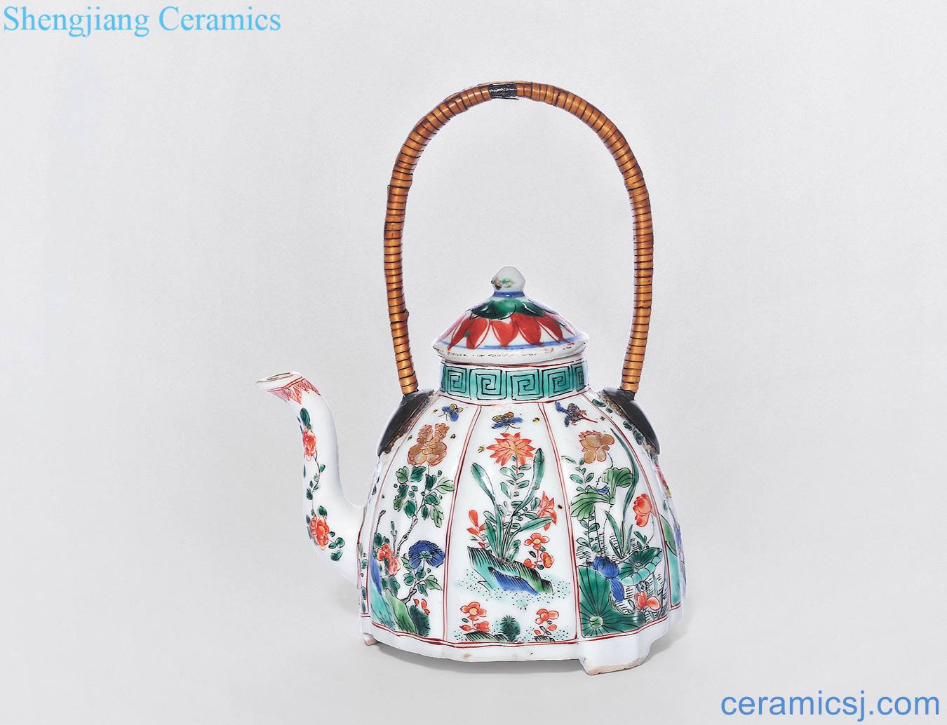 The qing emperor kangxi Colorful flowers and birds grain melon leng liang pot
