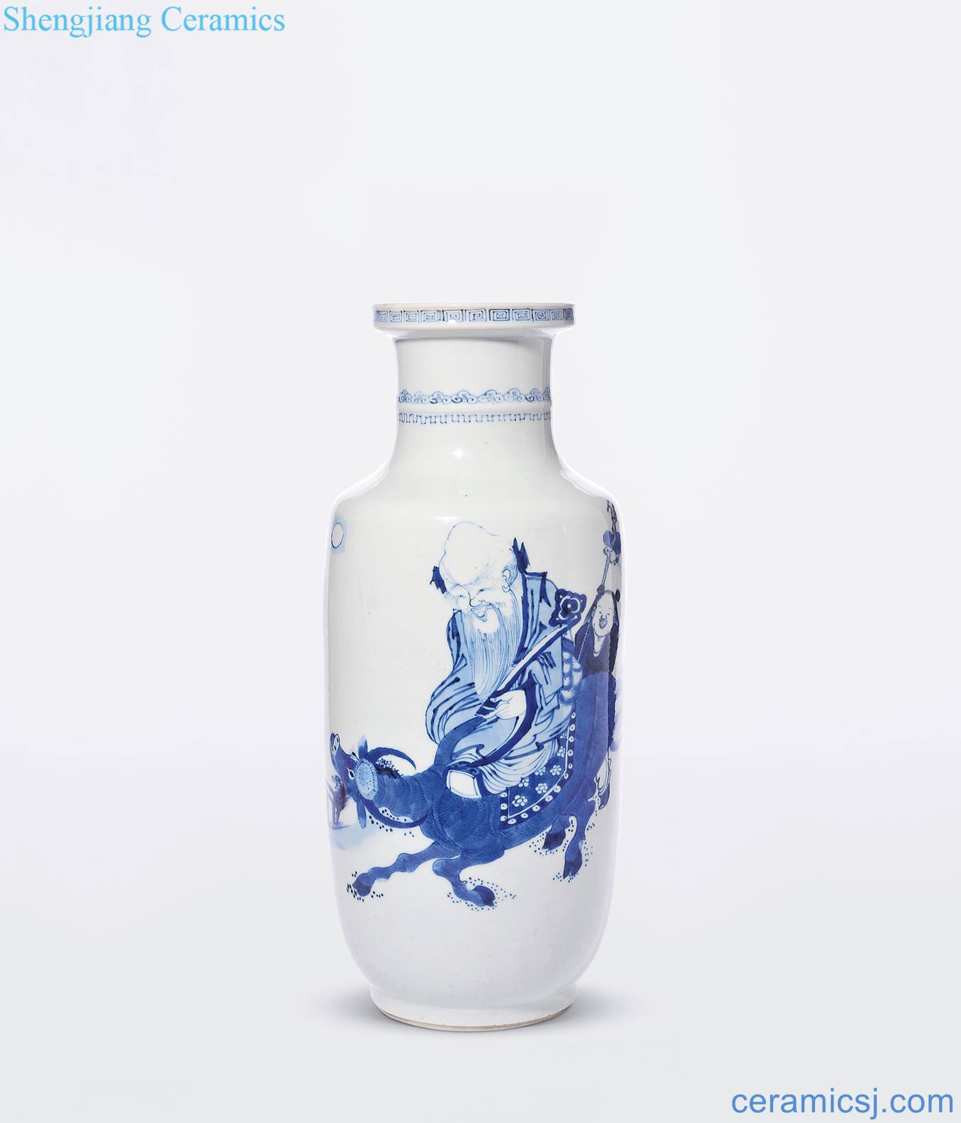 The qing emperor kangxi Blue and white Lao tze through figure who bottle