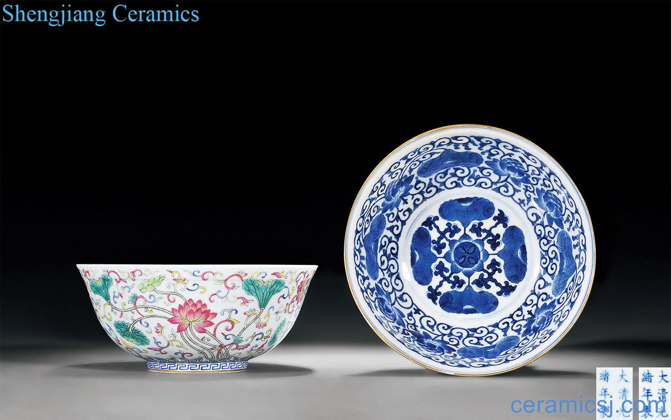 In the reign of qing emperor guangxu outside pastel blue lotus pattern bowl (a)