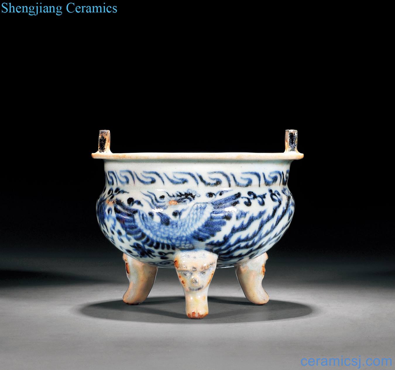 yuan Blue and white floral benevolent grain ear furnace