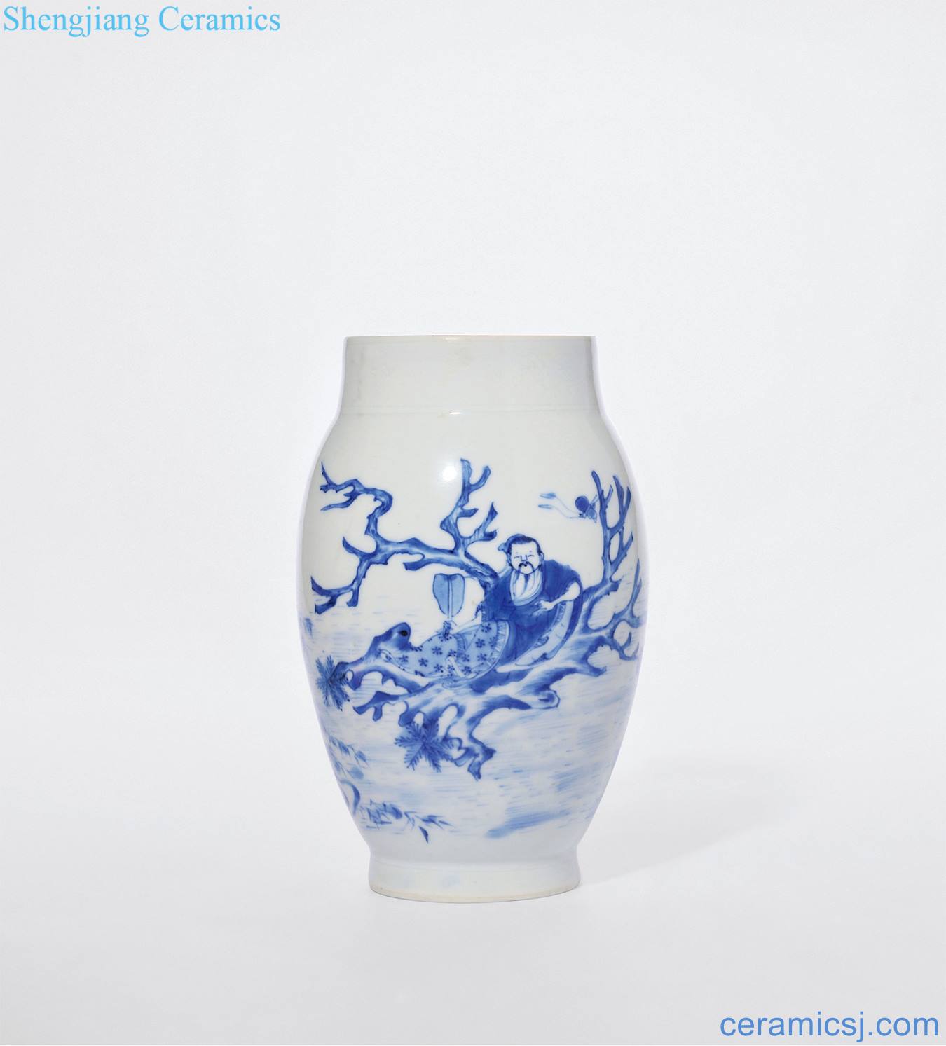 Ming chongzhen Blue and white Zhang Qiancheng if figure lotus seeds cans