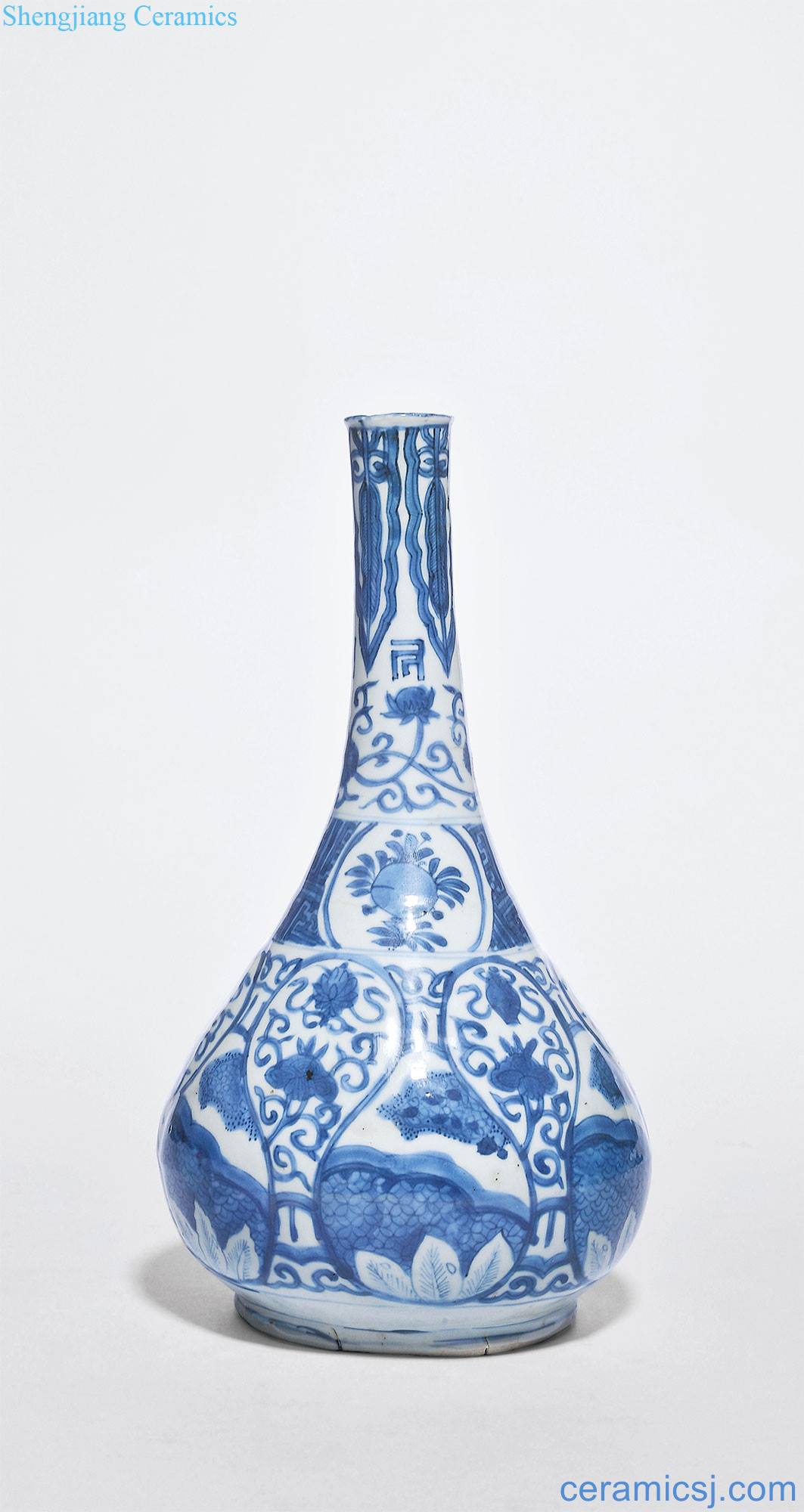 In the late Ming Blue and white flowers Sanskrit taper bottle