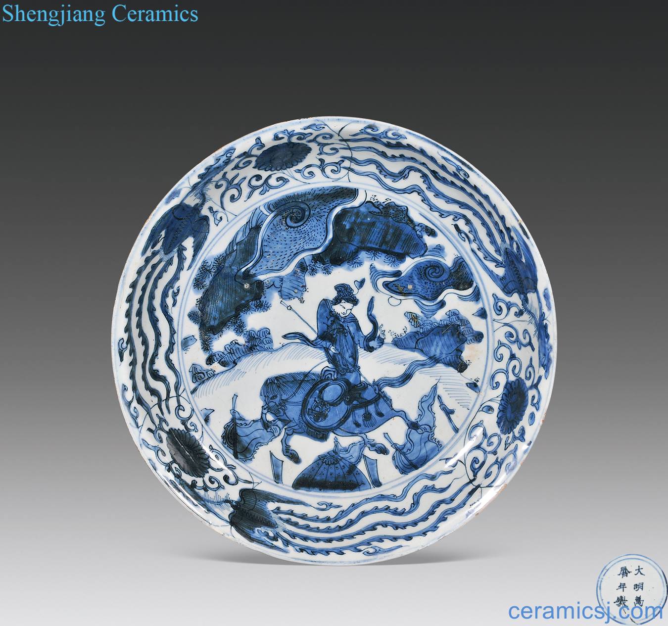 Ming wanli Blue and white knife horse grain market