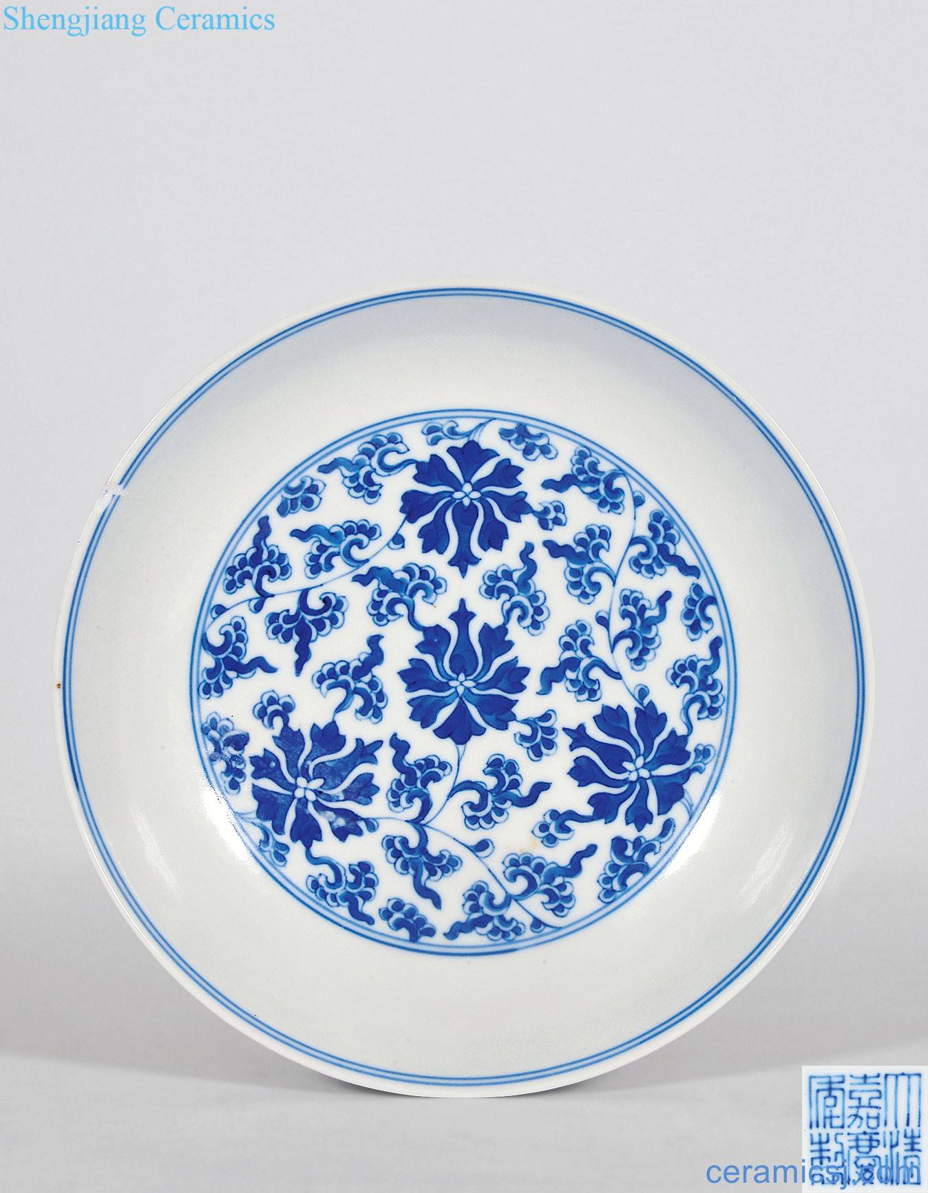 Qing jiaqing Blue and white lotus flower tray