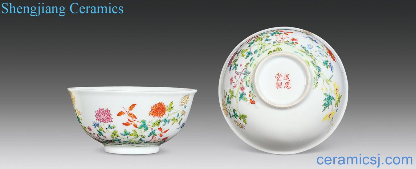 Clear pastel chrysanthemum green-splashed bowls (a)