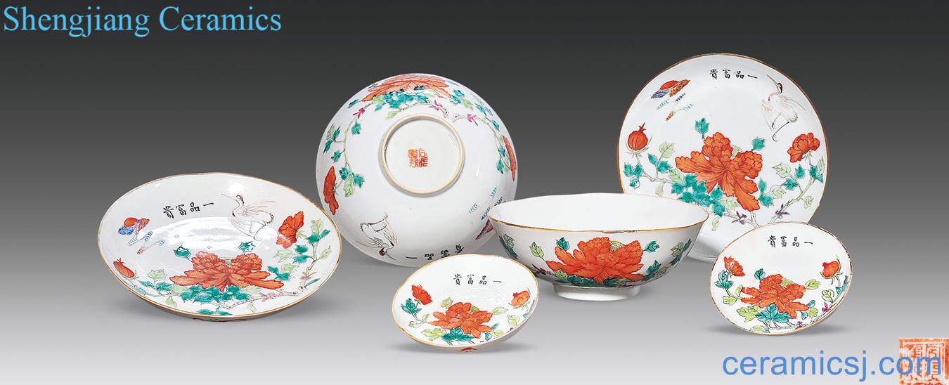 In late qing pastel yipin riches and honour figure flower bowl, plate (6)