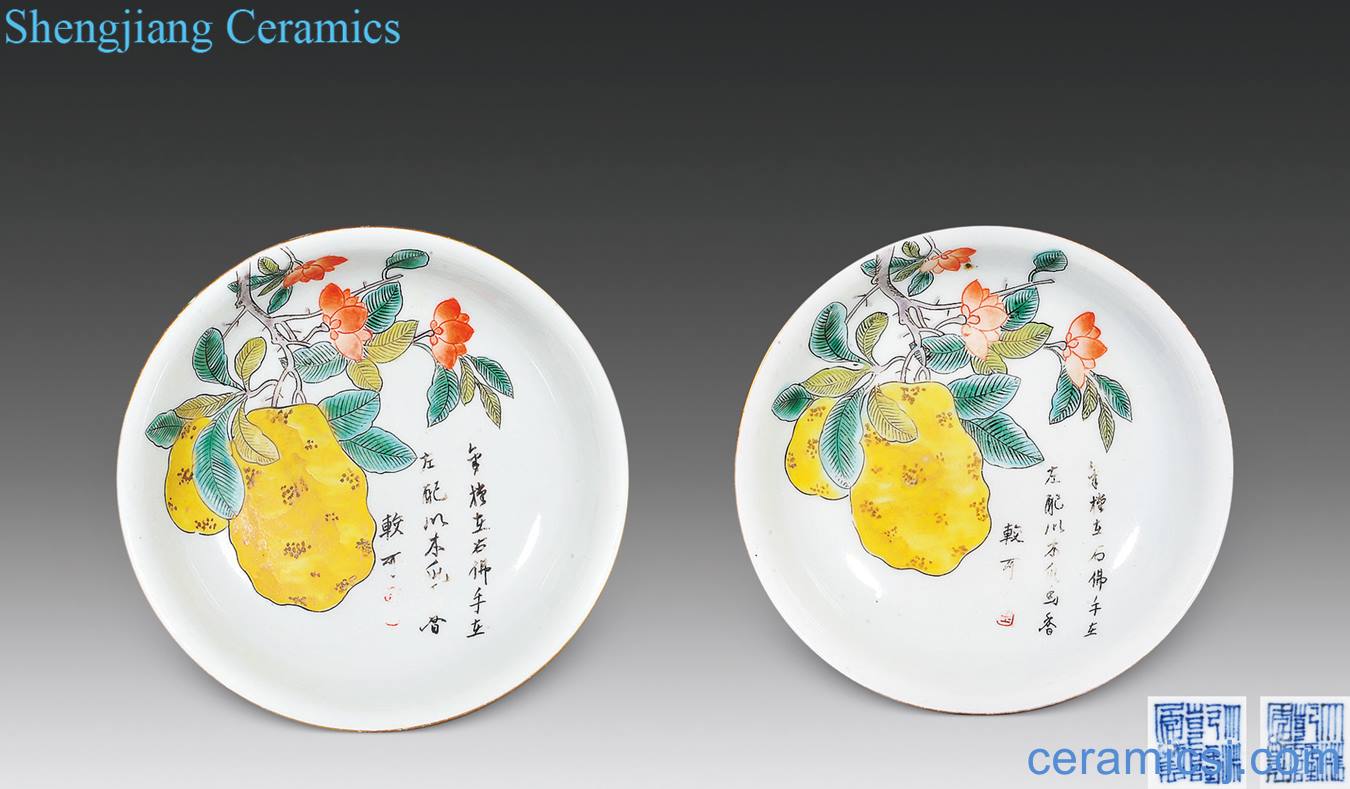 Qing qianlong Colorful bergamot poetry plate (a)