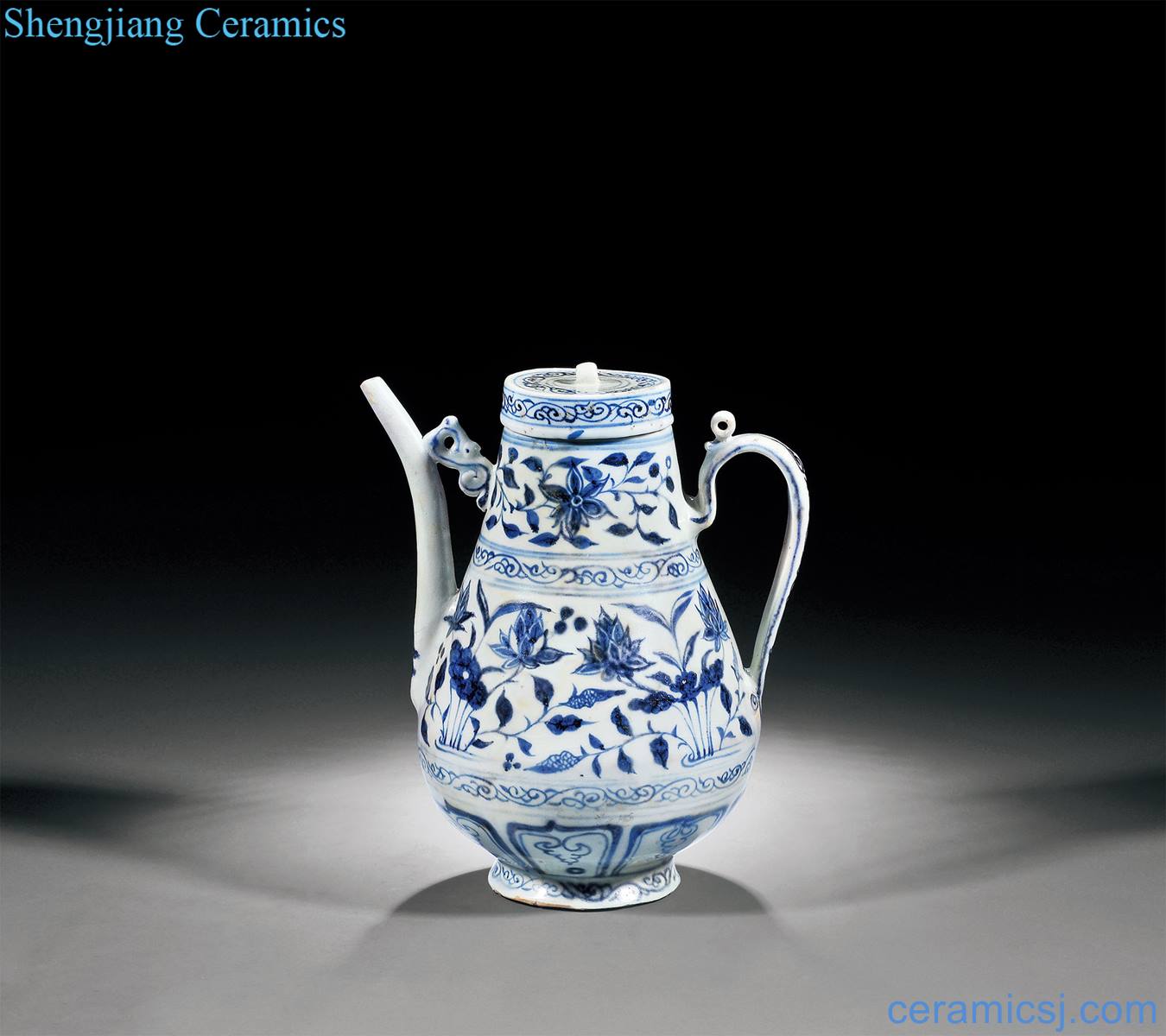 yuan Blue and white lotus pond figure ewer