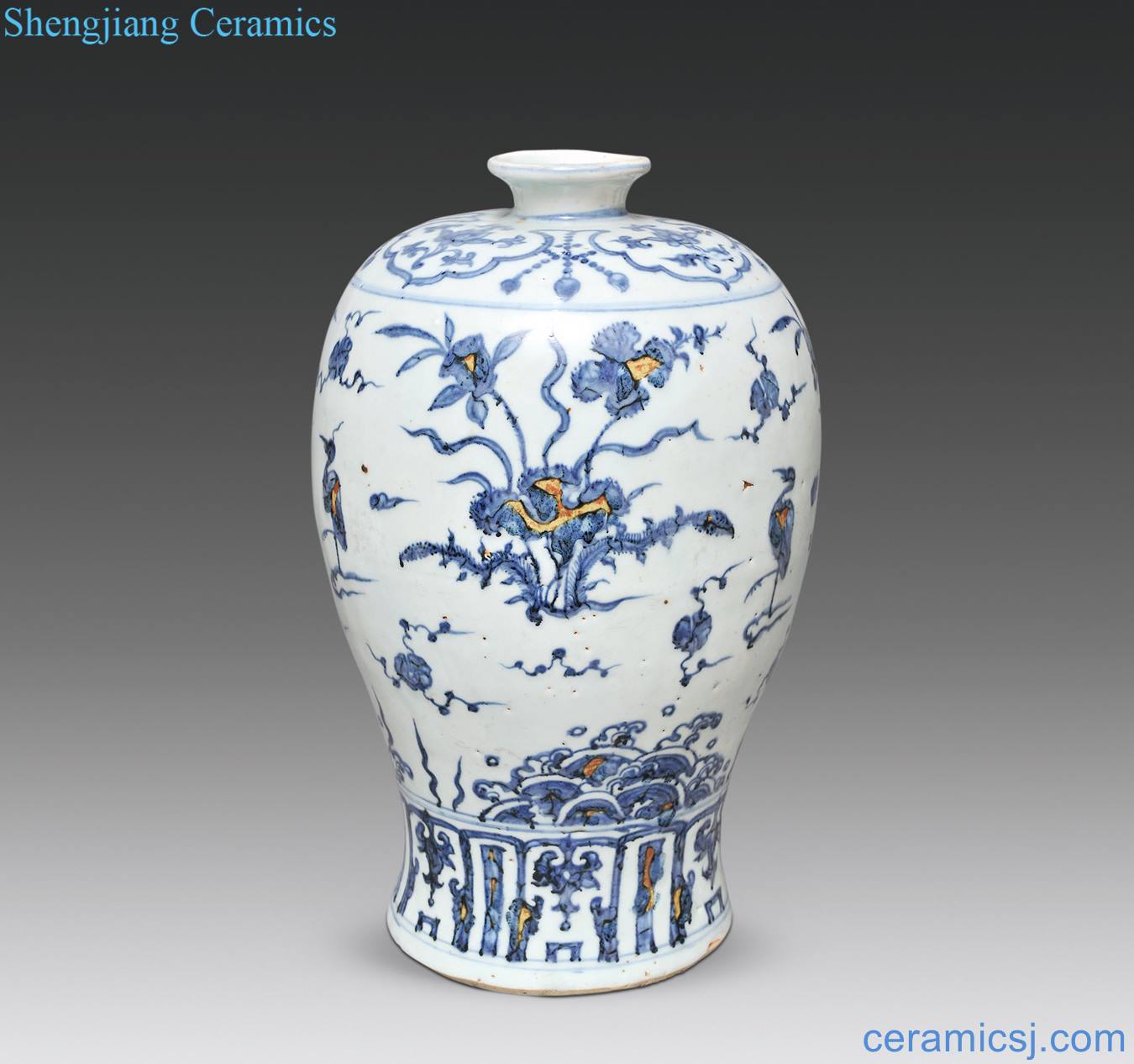 Jiajing of blue and white lotus pond figure bottles