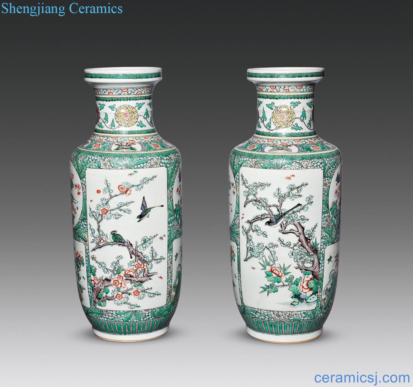 In late qing dynasty Colorful flower medallion flower-and-bird lines were bottles of (a)