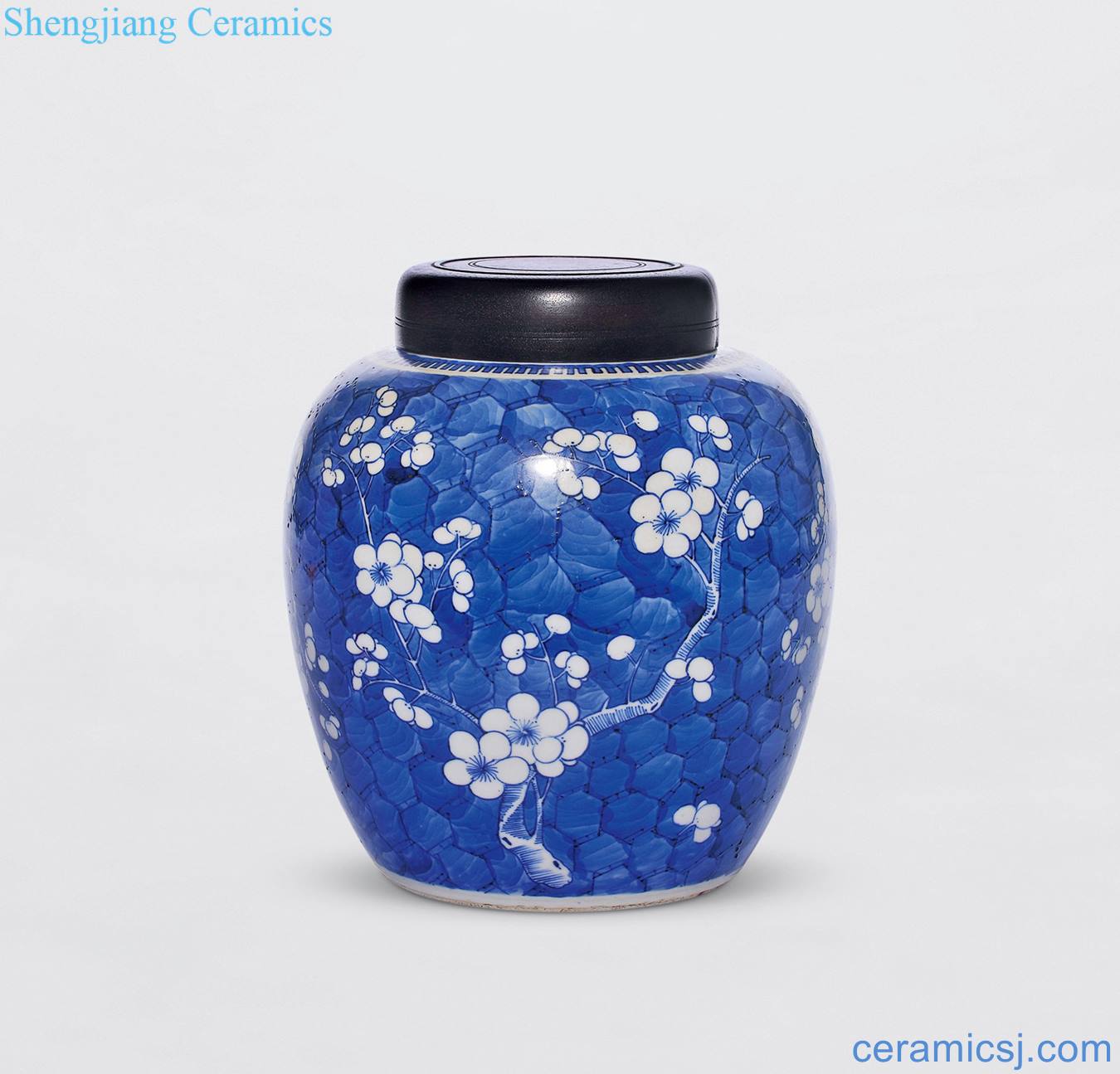 The qing emperor kangxi Blue and white ice MeiWen cans