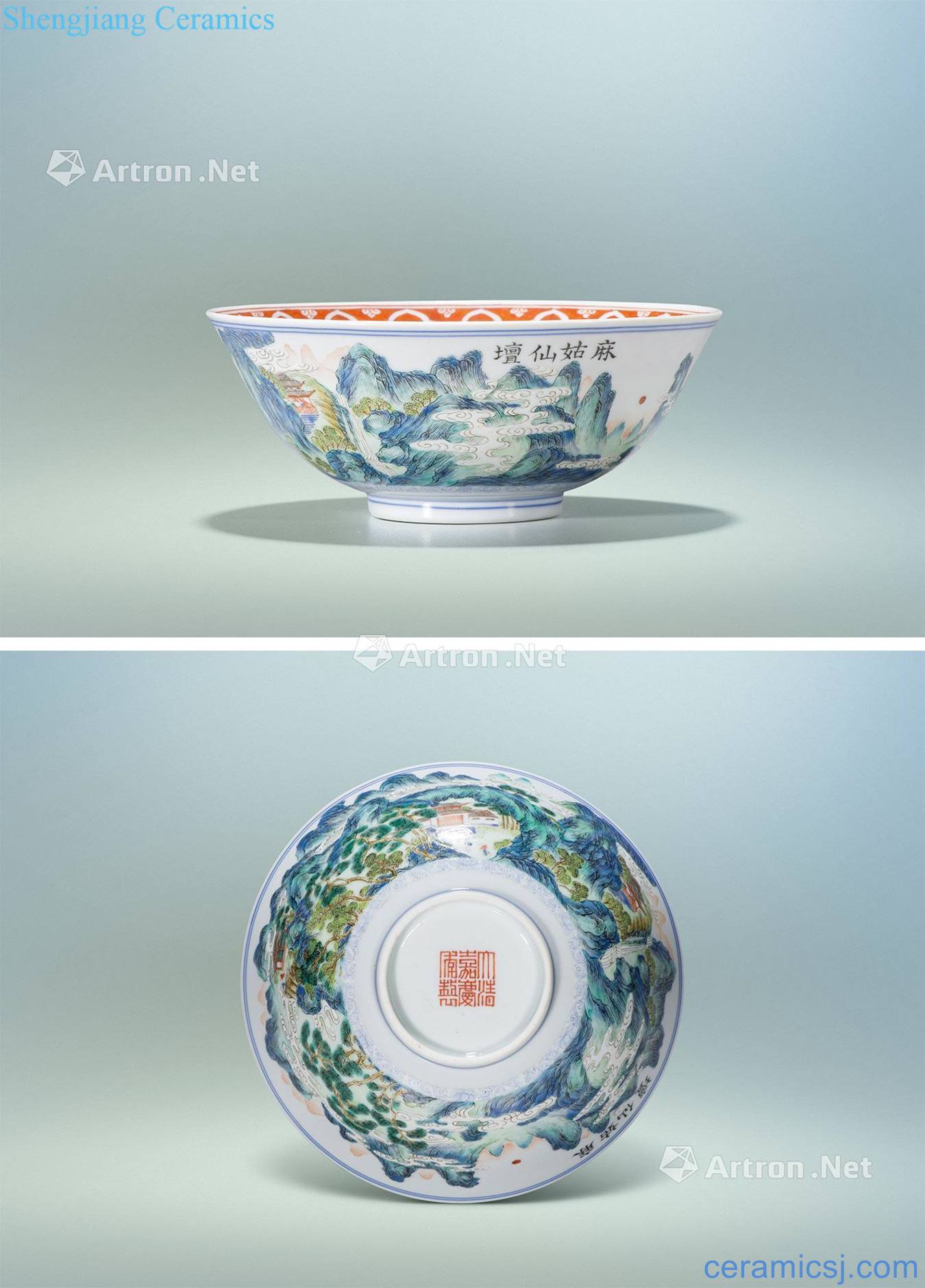 Qing jiaqing pastel sanqing outside in jiangxi ten scene graph (mago fairy altar) bowl