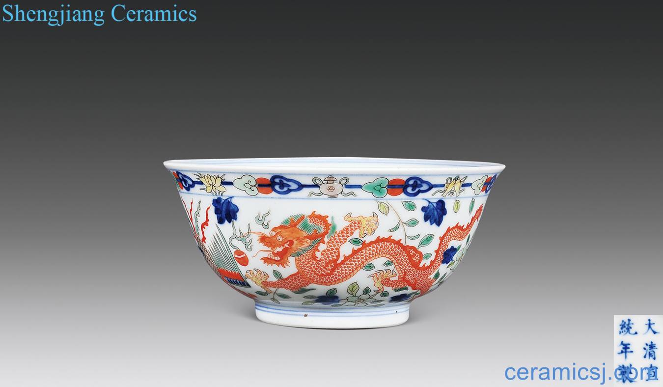 Qing xuantong Colorful longfeng grain small bowl