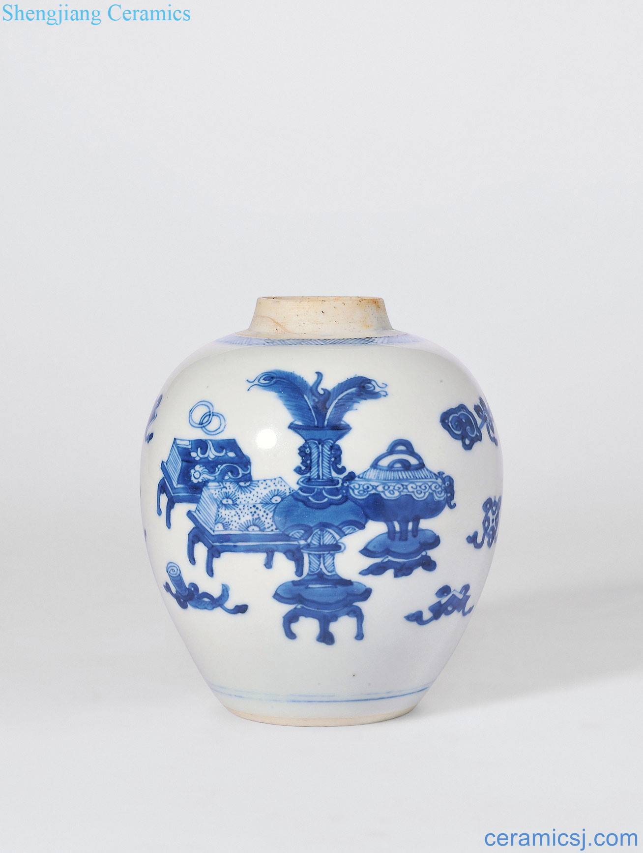 The qing emperor kangxi Blue and white antique figure small tank