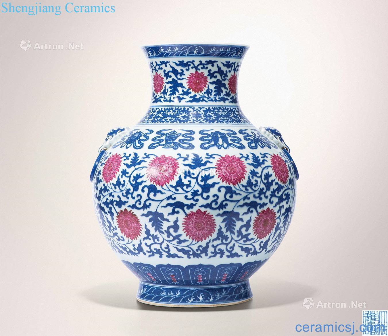 Qing guangxu Blue and white rouge red-violet eight auspicious grain big shop first to any