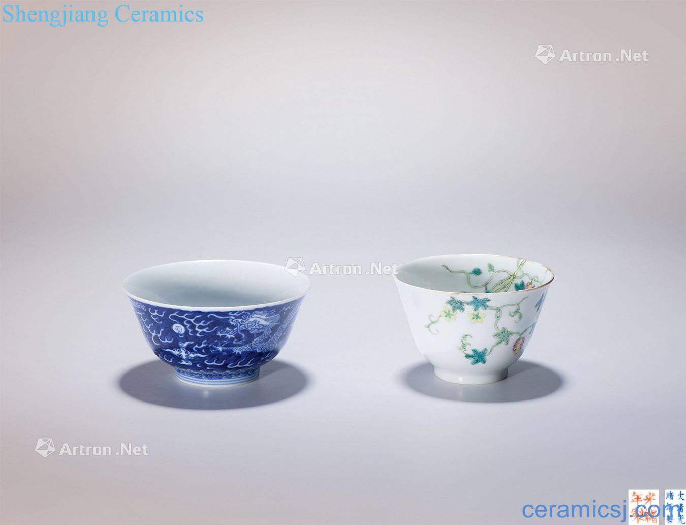 Pastel lai reign of qing emperor guangxu stripes bowl Blue and white YunLongWen bowl (two)