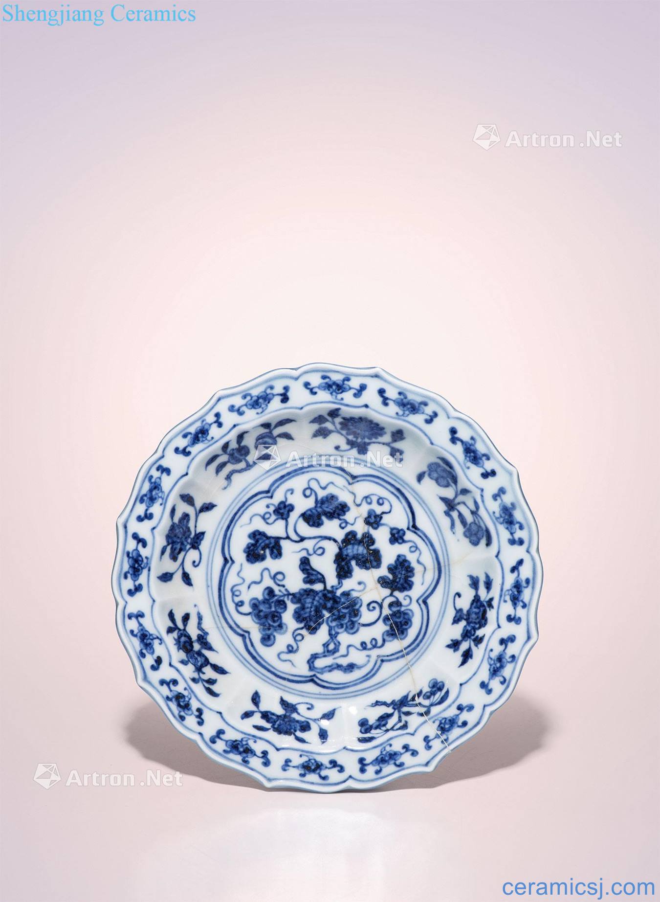 Ming yongle Blue and white grape grain ling mouth tray
