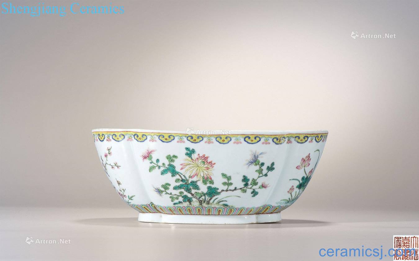 Qing jiaqing pastel flowers fish algae grain kwai mouth basin