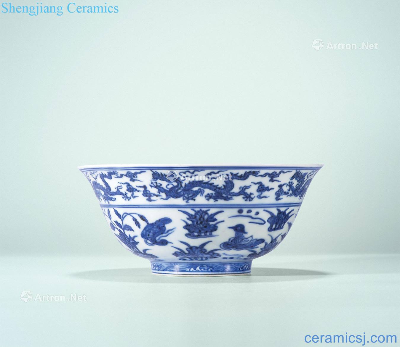 in Blue and white full pool jiao YunLongWen Sanskrit large bowl