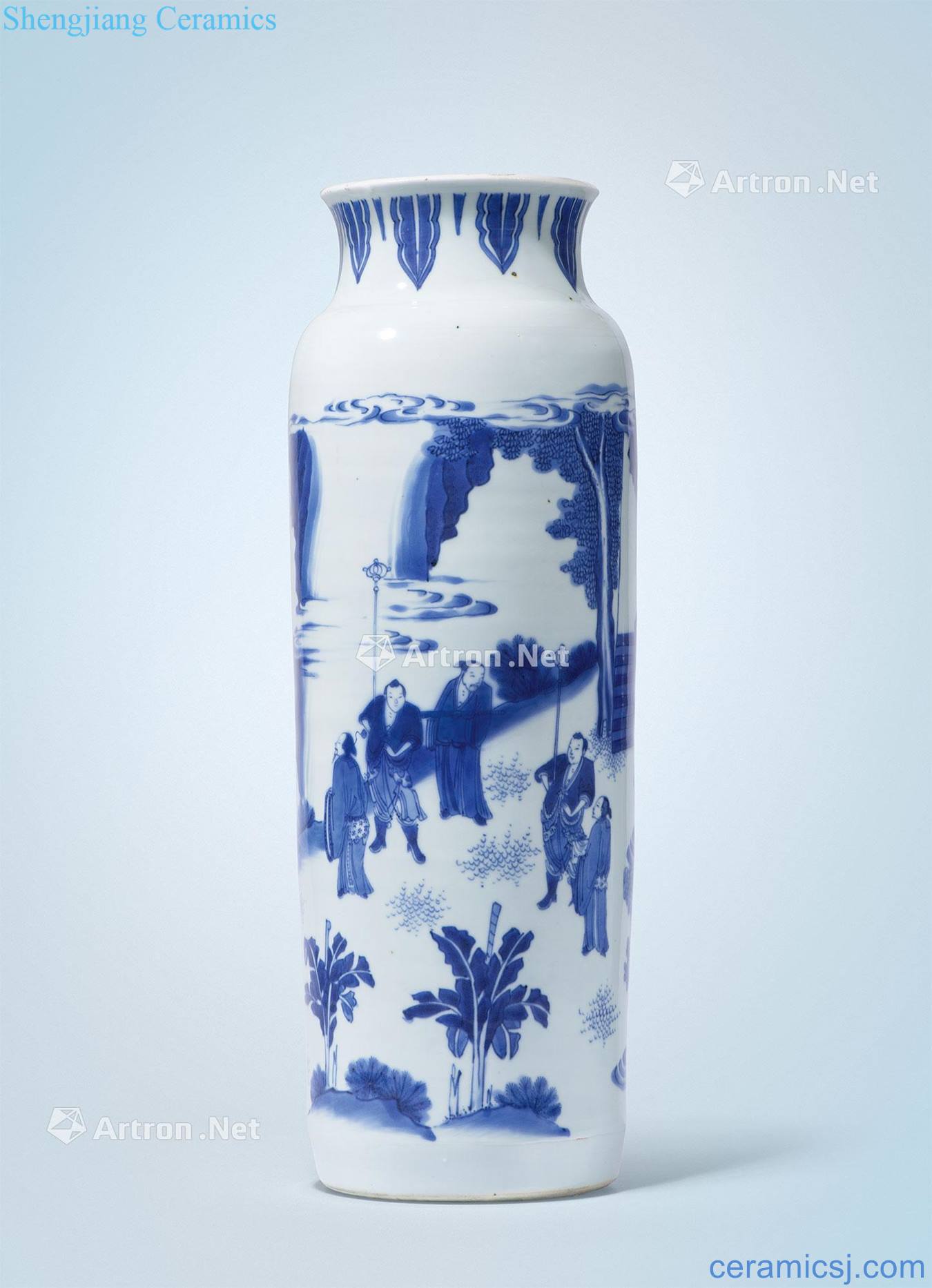Ming chongzhen Blue and white Wen Wangfang xian figure bottles