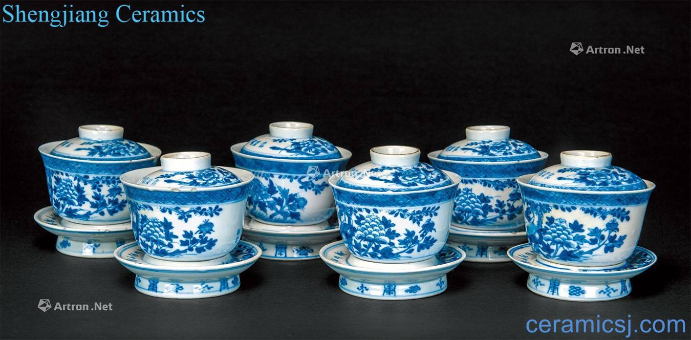 In late qing dynasty blue and white with a cover, and take a cup of (6)