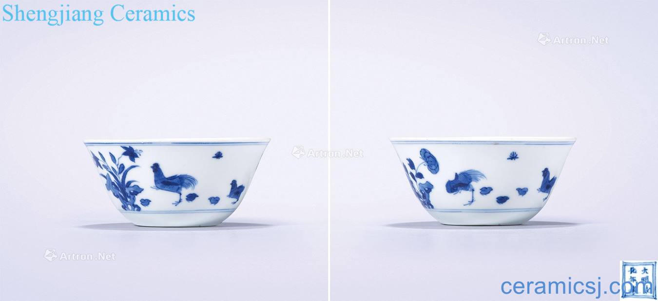 The qing emperor kangxi Blue and white hole stone flower grain to the chicken cylinder cup