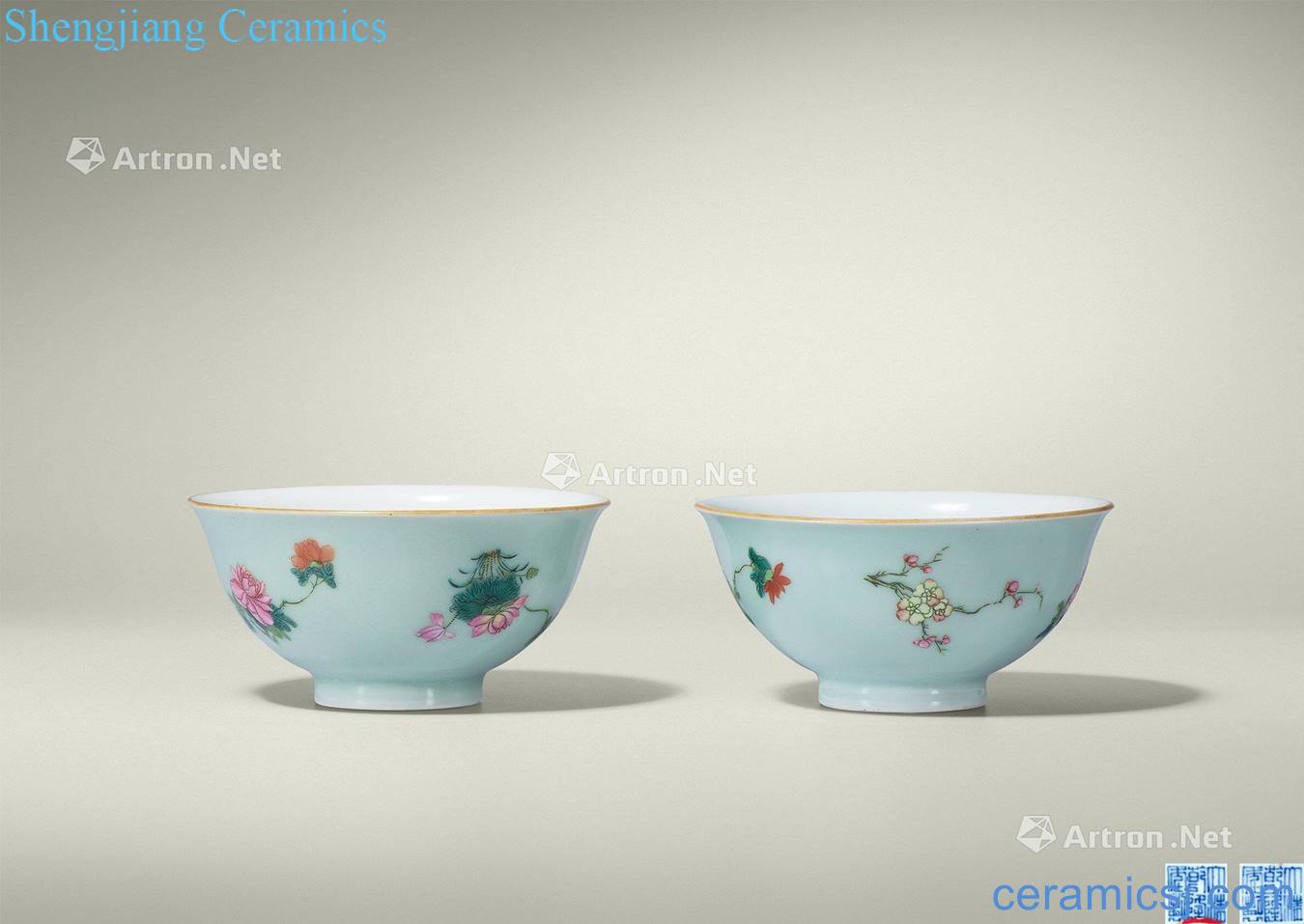 Qing qianlong pea green to pastel fold branch flowers green-splashed bowls (a)