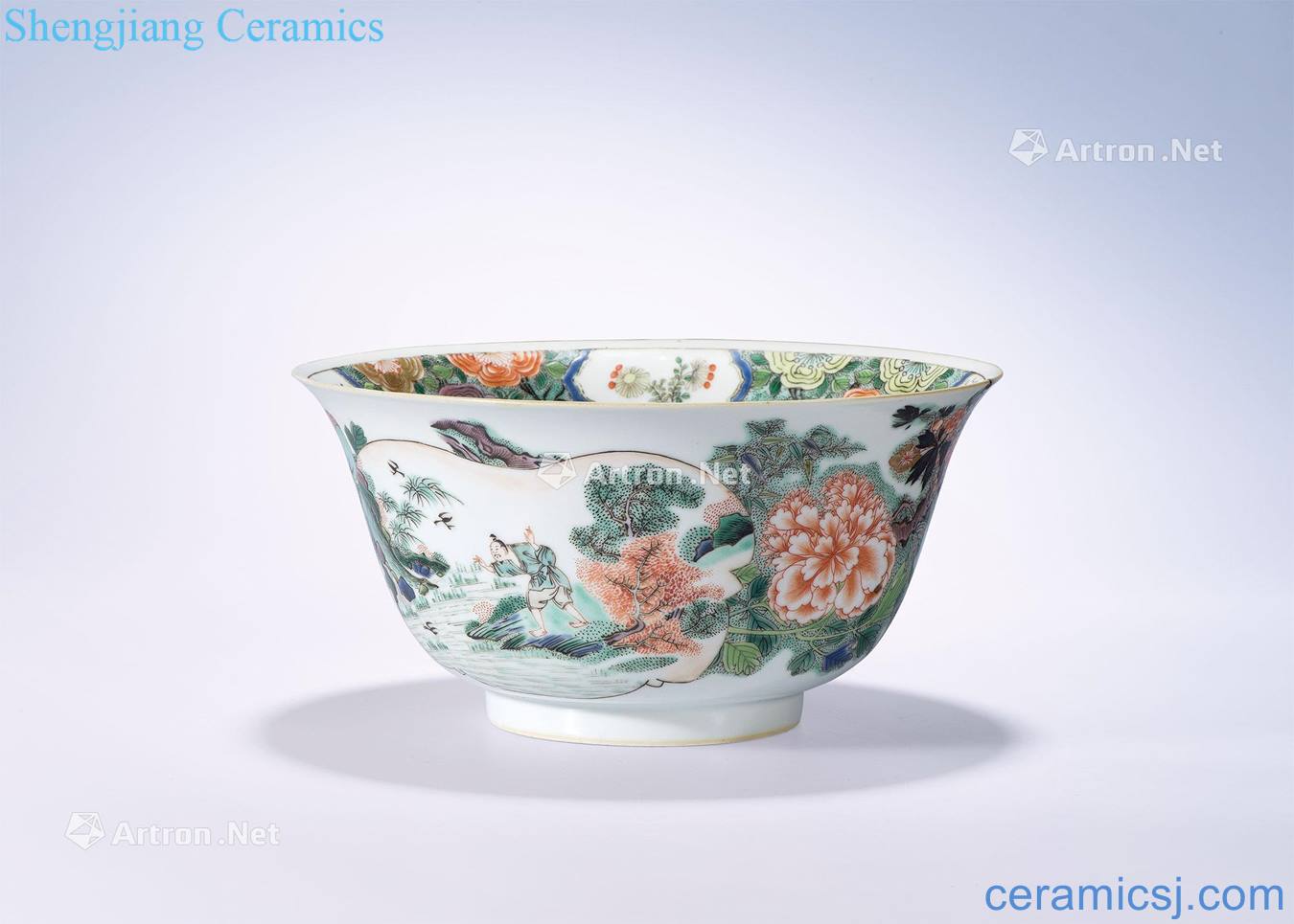 Colorful flowers antique map of the reign of emperor kangxi fishermen's colour poetry medallion bowl