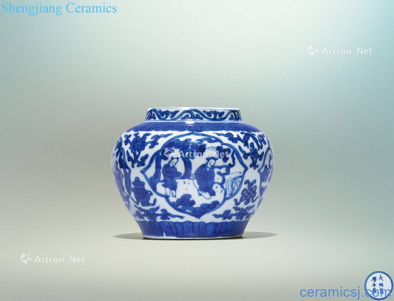 Ming wanli Stories of blue and white figure small tank