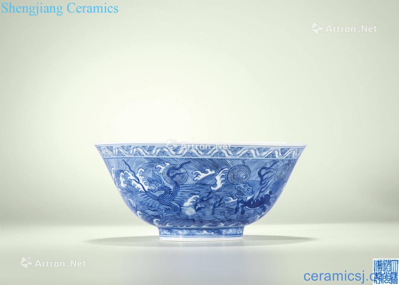 Qing daoguang Blue sea eight blame green-splashed bowls