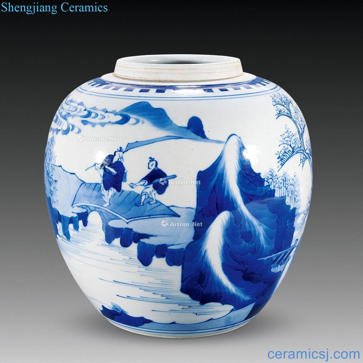 The qing emperor kangxi Blue and white landscape tank