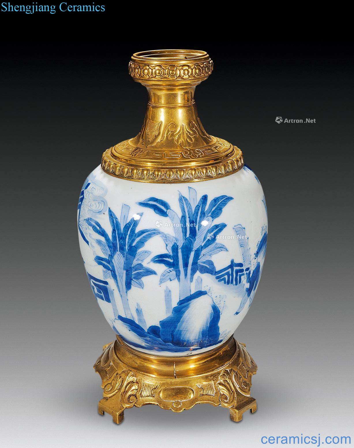 Blue and white baby play the qing emperor kangxi copper and gold flower lamps and lanterns