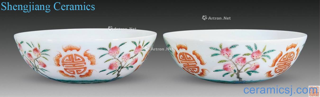 Qing jiaqing pastel five bats holding life of lie the foot bowl (a)