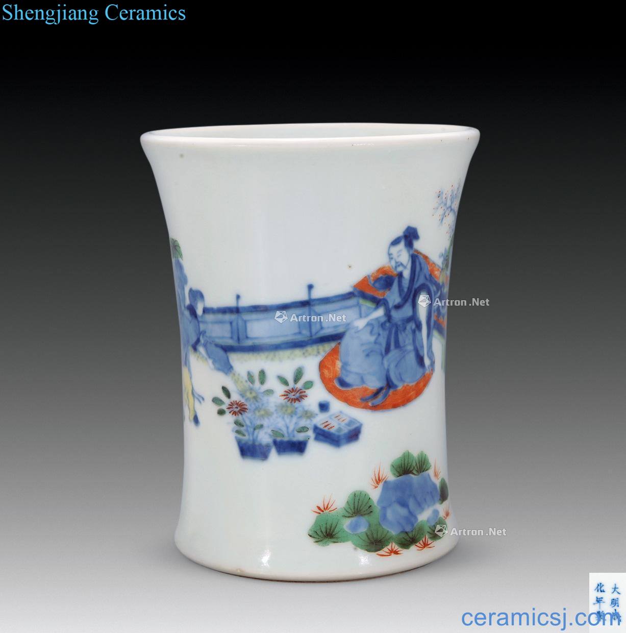 The qing emperor kangxi bucket color tao yuanming love chrysanthemum brush pot