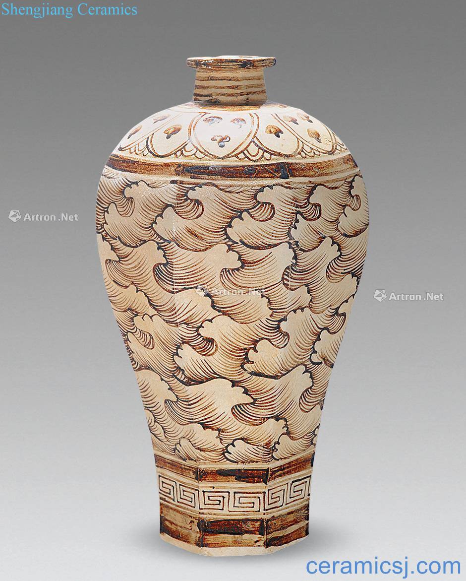 Ming or earlier Jizhou kiln wave grain mei vase