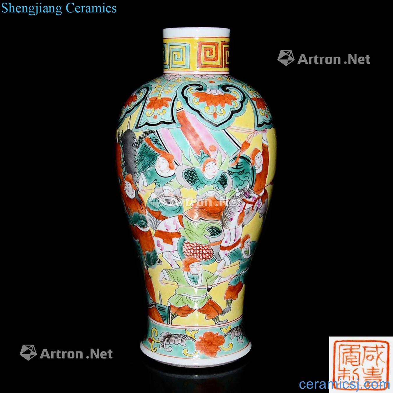 Qing xianfeng Yellow to colorful soldiers will roll war figure high flask