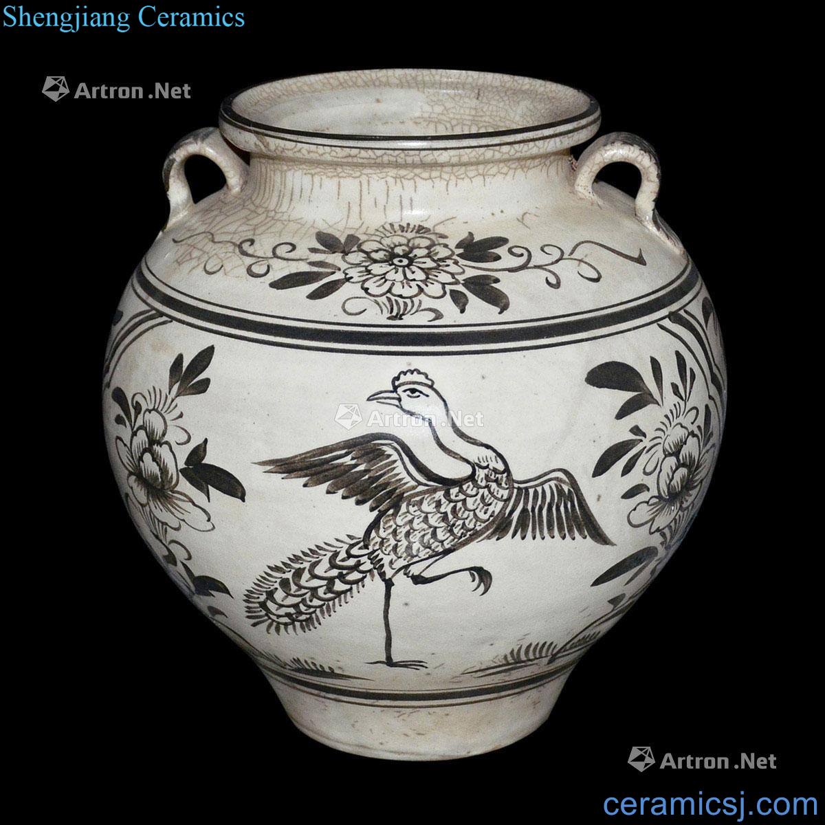 Northern song dynasty magnetic state kiln medallion peacock flowers double 繋 bottle