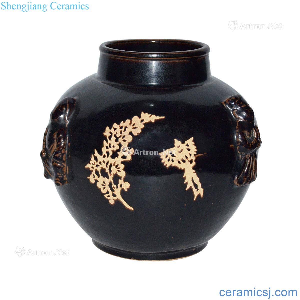 The song dynasty Jizhou kiln decals for tire flower embossed characters straight opening cans